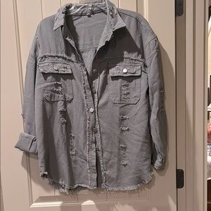 Distressed Gray Button-Up Shirt